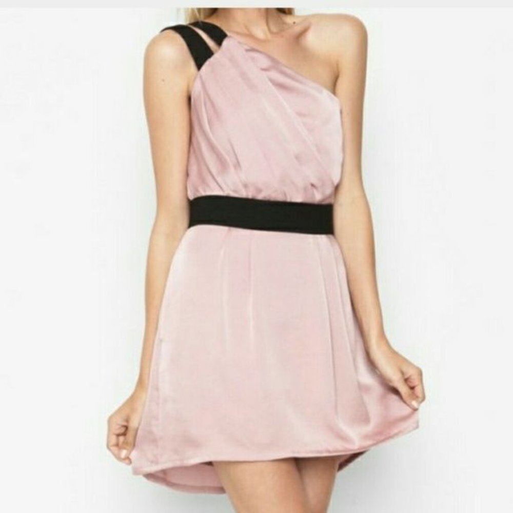 BCBGeneration Pale Pink & Black One Shoulder Dress